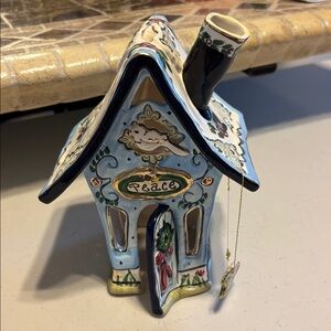 Blue sky Ceramic Peace Birdhouse Decor 2003. House with bird on the top